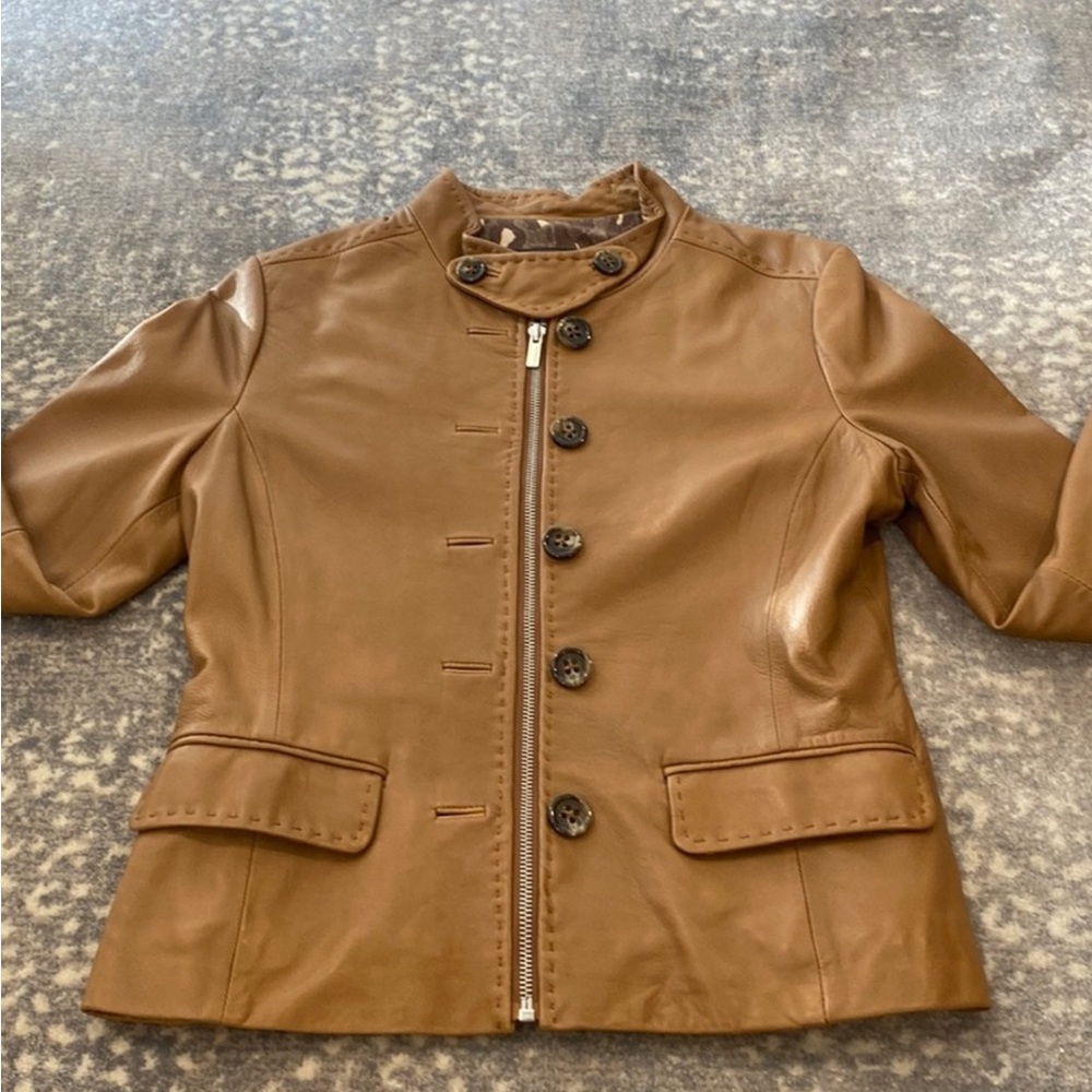 BCBGMAXAZRIA  FEXTRAORDINARY SOFT CALF LEATHER ZIP JACKET IN CARMEL